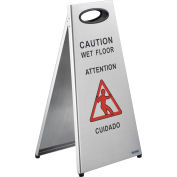 Global Industrial™ Stainless Steel Floor Sign 2 Sided Multi-Lingual - Attention