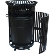 Global Industrial Outdoor Heavy-Duty Slatted Steel Trash Can, 36 Gallon, 39H, Black