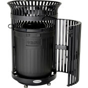 Global Industrial™ Outdoor Heavy-Duty Slatteted Steel Trash Can w / Door, 36 Gal., 42 « H, Noir