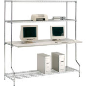 Nexel™ 4-Shelf Wire Computer LAN Workstation, 72"W x 30"D x 74"H, Chrome