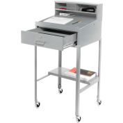 Global Industrial™ Sloped Mobile Open Base Shop Desk w / Pigeonhole Riser, 23"W x 20"D, Gray