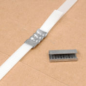 Pac Cerclage dentelé polyester cerclage joints, 1/2 « Largeur de sangle, Argent, Pack de 1000
