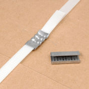 Pac Cerclage dentelé polyester cerclage joints, 1/2 « Largeur de sangle, Argent, Pack de 1000