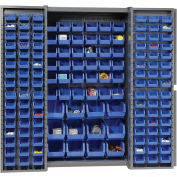 Global Industrial™ Bin Cabinet Deep Door - 144 Blue Bins, 16-Gauge Assembled Cabinet 38x24x72