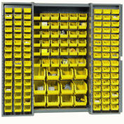 Global Industrial™ Bin Cabinet Deep Door - 144 Yellow Bins, 16-Gauge Assembled Cabinet 38x24x72