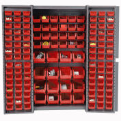 Armoire de rangement industriel mondial avec 136 bacs rouges, assemblés, 365 lb. Poids, 38 » L x 24 » P x 72"H