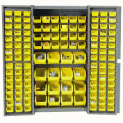 Armoire de stockage industriel mondial avec 136 bacs jaunes, assemblés, 365 lb. Poids, 38 » L x 24 » P x 72"H