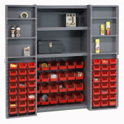 Armoire de rangement industriel mondial avec 68 bacs rouges, assemblés, 310 lb. Poids, 38 » L x 24 » P x 72"H