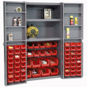 Armoire de rangement industriel mondial avec 68 bacs rouges, assemblés, 315 lb. Poids, 38 » L x 24 » P x 72"H