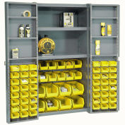 Global Industrial™ Bin Cabinet Deep Door, 68 YL Bins, Shelves, 16 Ga Assembled Cabinet 38x24x72