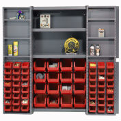 Global Industrial™ Bin Cabinet Deep Door, 64 RD Bin, Shelves, 16 Ga. Assembled Cabinet 38x24x72
