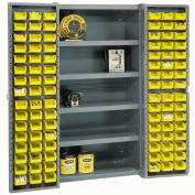 Global Industrial™ Bin Cabinet Deep Door 96 YL Bin, Shelves, 16 Ga Unassembled Cabinet 38x24x72