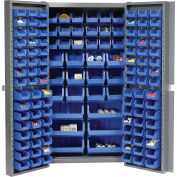 Global Industrial™ Bin Cabinet Deep Door - 132 Blue Bins, 16-Gauge Assembled Cabinet 38x24x72
