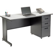 Interion® Bureau Avec 3 Tiroirs, 60"W x 24"D - Gris