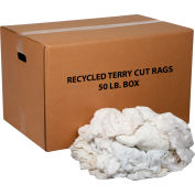 Global Industrial™ Premium Recycled White Cotton Terry Cut Rags, 50 Lb. Box 