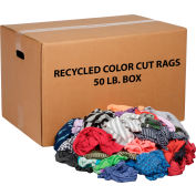 Global Industrial™ recyclé couleur mélangée chiffons coupés, boîte de 50 livres