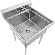 Global Industrial™ Stainless Steel Utility Sink W/Faucet & 8 » Backsplash, 24"x24"x12 » Deep
