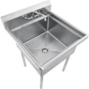 Global Industrial Stainless Steel Utility Sink W/Faucet & 8" Backsplash, 24"x24"x12" Deep