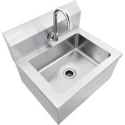 Global Industrial™ Stainless Steel Hands Free Wall Mount Sink W/Faucet, 14"x10"x5 » Deep