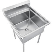 Global Industrial Stainless Steel Utility Sink W/8" Backsplash, 24"x24"x12" Deep