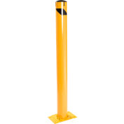 Global Industrial™ Floor Mount Round Safety Bollard With Plastic Cap w/Base, Yellow, 5.5''x48'H
