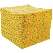 Global Industrial High Visibility Hazmat Sorbent Pads, Heavyweight, 16"W x 18"L, Yellow
