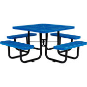 Global Industrial™ 46"Square Outdoor Steel Picnic Table, Métal perforé, Bleu