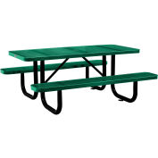 Global Industrial 6 ft. Rectangular Outdoor Steel Picnic Table, Perforated Metal, Green