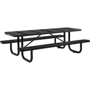 Global Industrial™ 8 pi Rectangulaire Table de pique-nique en acier extérieur, métal perforé, noir