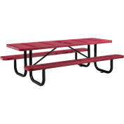 Global Industrial 8 ft. Rectangular Outdoor Steel Picnic Table, Perforated Metal, Red