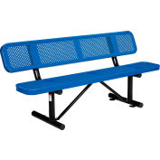 Global Industrial™ 6' Outdoor Steel Picnic Bench w/ Backrest, Perforated Metal, Blue