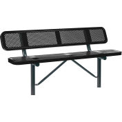 Global Industrial™ 6' Outdoor Steel Bench w / Dossier, Métal perforé, Montage au sol, Noir