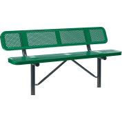 Global Industrial™ 6' Outdoor Steel Bench w / Dossier, Métal perforé, Montage au sol, Vert