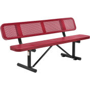 Global Industrial™ 6' Outdoor Steel Picnic Bench w/ Backrest, Perforated Metal, Red