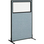 Interion® Freestanding Office Partition Panel with Partial Window, 36-1/4"W x 60"H, Bleu