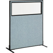 Interion® Freestanding Office Partition Panel with Partial Window, 48-1/4"W x 60"H, Blue