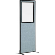 Interion® Freestanding Office Partition Panel with Partial Window, 24-1/4"W x 72"H, Blue