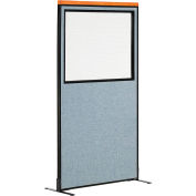 Interion® Deluxe Freestanding Office Partition Panel w/Partial Window 36-1/4"W x 73-1/2"H Blue