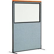 Interion® Deluxe Freestanding Office Partition Panel w/Partial Window 48-1/4"W x 73-1/2"H Blue