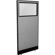 Interion® Office Partition Panel with Partial Window & Raceway, 36-1/4"W x 76"H, Gray