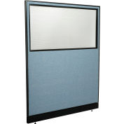 Interion® panneau de cloison bureau avec fenêtre partielle & ampli câble, 60-1/4" W x 76" H, bleu