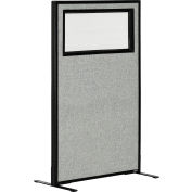Interion® Freestanding Office Partition Panel with Partial Window, 24-1/4"W x 42"H, Gray