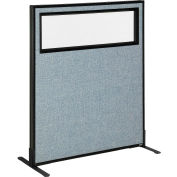 Interion® Freestanding Office Partition Panel with Partial Window, 36-1/4"W x 42"H, Blue