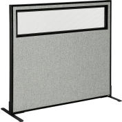 Interion® Freestanding Office Partition Panel with Partial Window, 48-1/4"W x 42"H, Gray