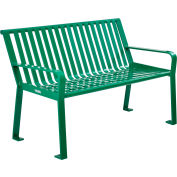 Global Industrial™ 4' Banc de parc à lattes verticales en acier extérieur avec dos, vert
