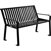 Global Industrial™ 4' Banc de parc à lattes verticales en acier extérieur avec dos, noir