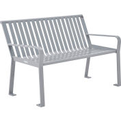 Global Industrial™ 4' Outdoor Vertical Steel Slat Park Bench w/ Back, Gray
