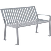 Global Industrial 4' Outdoor Vertical Steel Slat Park Bench w/ Back, Gray