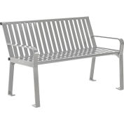 Banc extérieur industriel™ mondial de 4 pieds avec dossier, lattes d’acier verticales, gris