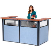 Interion® U-Shaped Reception Station w/Window 88" W x 44"D x 44"H Cherry Counter Blue Panel